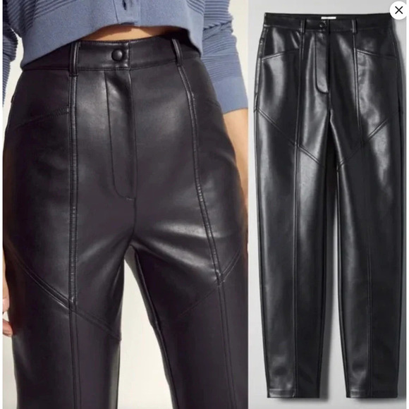 Aritzia Wilfred Rebel Black Faux Leather Straight Leg Pants Size 0 - Picture 3 of 12